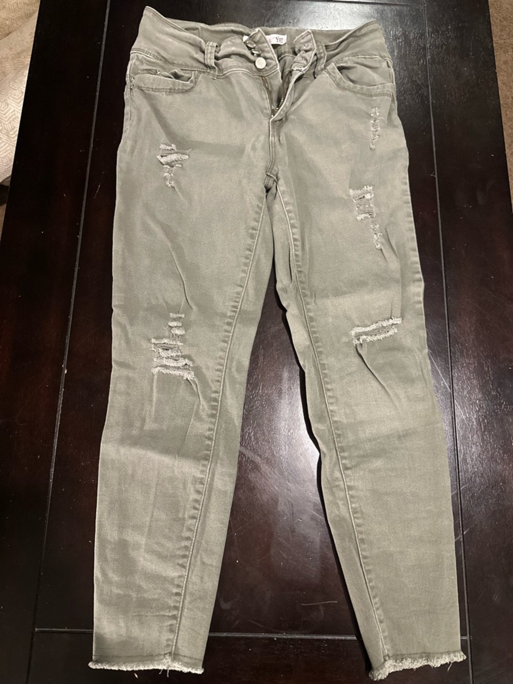 YMI Olive Green Distressed Skinny Jeans